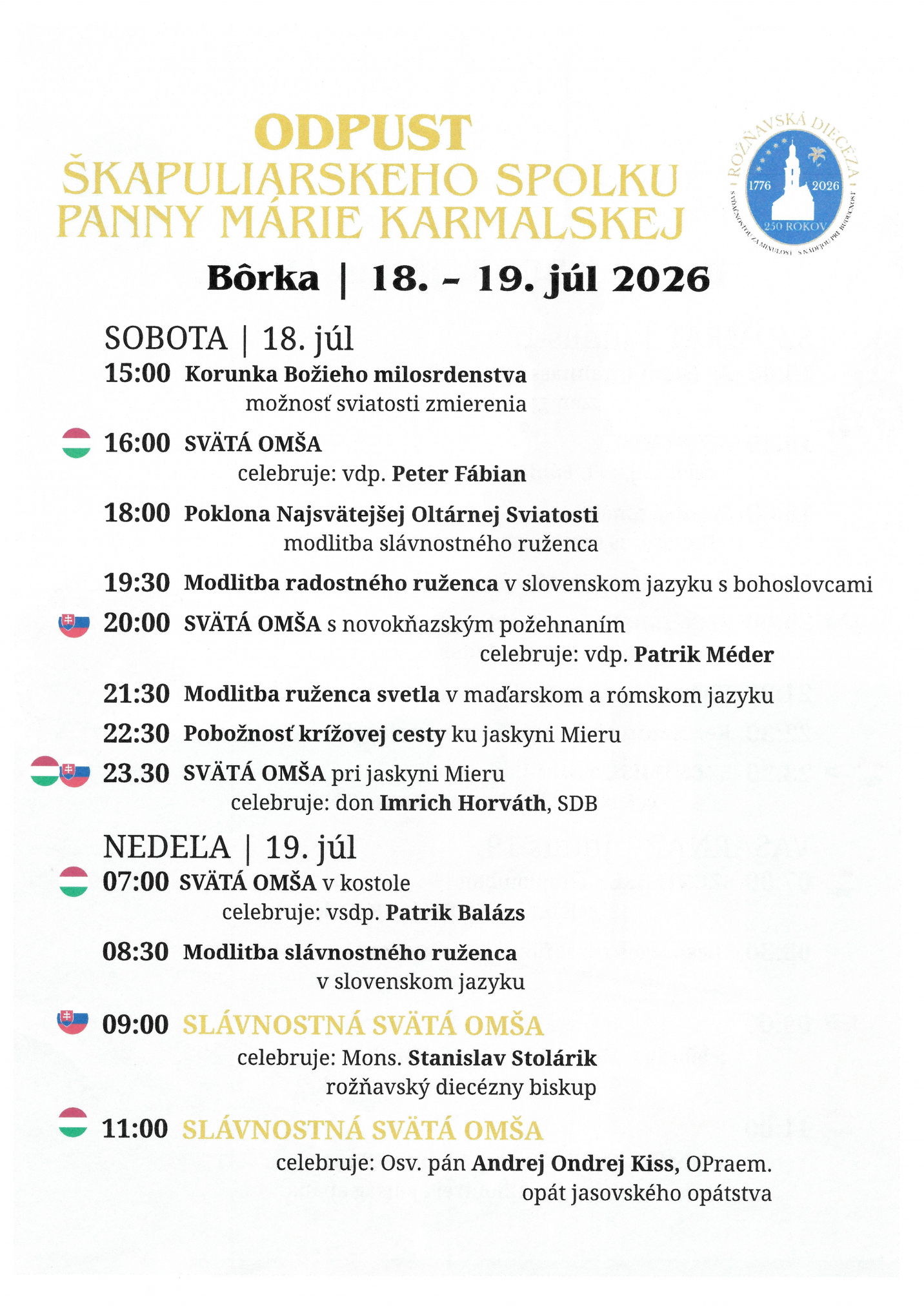 Fotka - Odpust v Bôrke - program 2026
